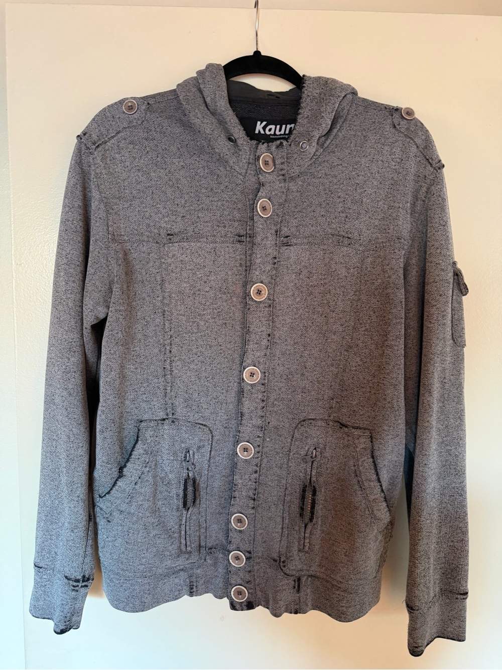 Hooded Button-Front Lightweight Men’s Jacket in Heather Gray